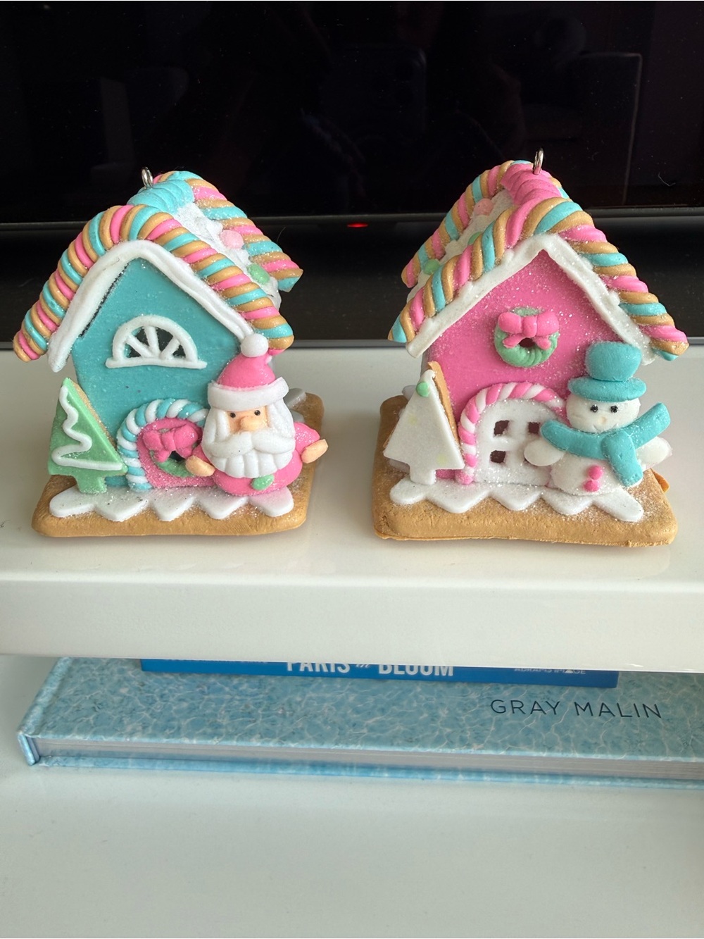 Holiday Gingerbread House Ornaments - Pink & Teal